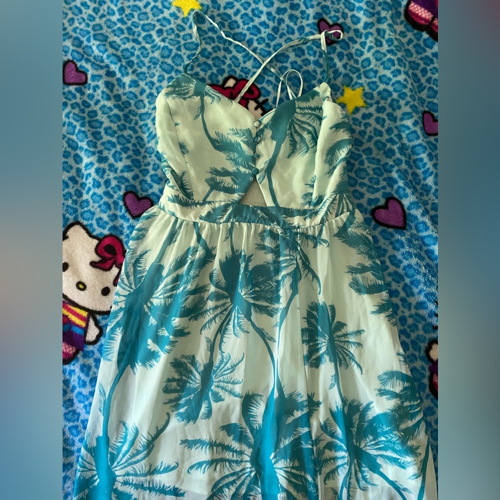 Teal palm tree dress